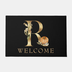 Paillasson BIENVENUE Automne Monogramme R avec natte Citrouil