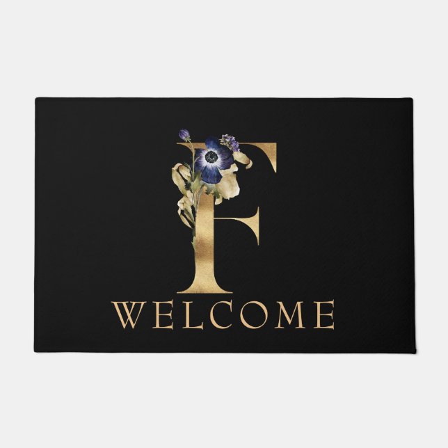 Paillasson BIENVENUE Black and Gold Fall Monogram F Doormat (Devant)