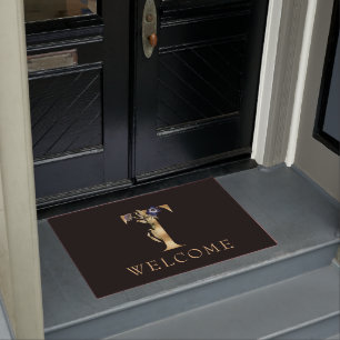 Paillasson BIENVENUE Black and Gold Fall Monogram T Doormat