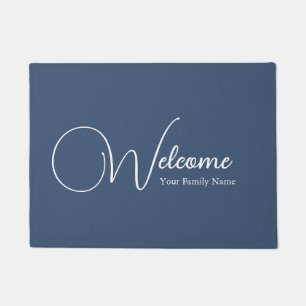 Paillasson Bienvenue bleu marine personnalisé calligraphie él