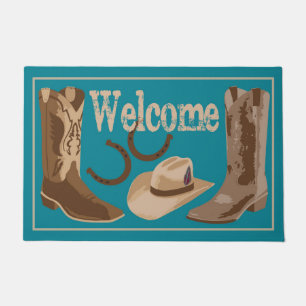 Paillasson Bienvenue Boots bleus Turquoises Turquoise Casquet