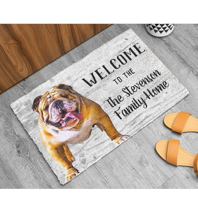Paillasson Bienvenue Bulldog Pet Chien Animal Nom de famille  (Créateur téléchargé)