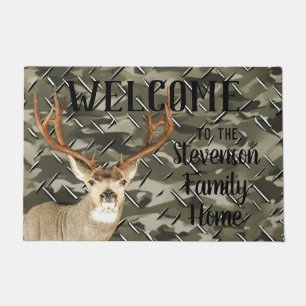 Paillasson Bienvenue Camo Deer Chasse Buck Antlers Nom de fam