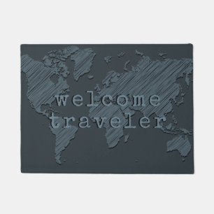 Paillasson Bienvenue Carte du monde du voyageur gris foncé