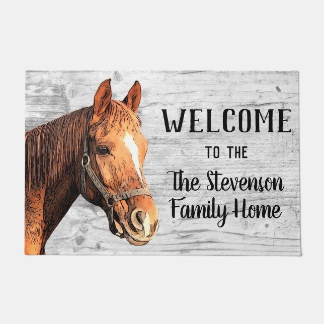 Paillasson Bienvenue Cheval Stables Animal Nom de famille Acc (Devant)