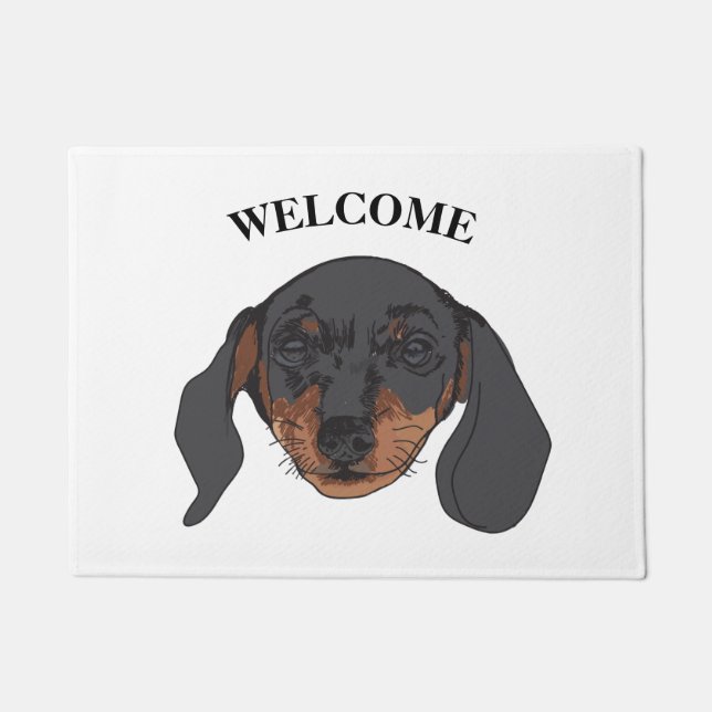 Paillasson Bienvenue, dachshund chien art personnalisé (Devant)