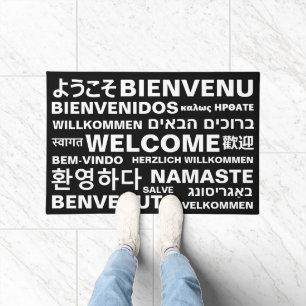 Paillasson Bienvenue dans différentes langues noir blanc mod