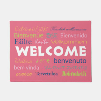 Paillasson Bienvenue dans plusieurs langues Pink Arrière - pl