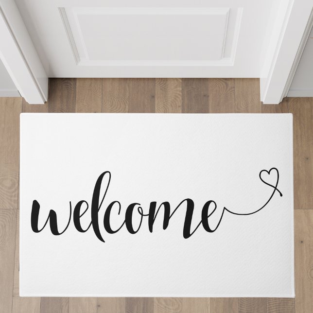 Paillasson Bienvenue de script blanc avec accentuation cardia (Créateur téléchargé)
