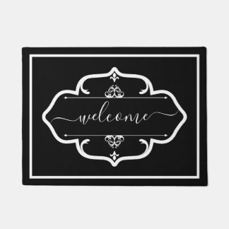 Paillasson Bienvenue élégant noir blanc personnalisé décoré