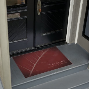 Paillasson Bienvenue et adresse Feuilles de macromans grises