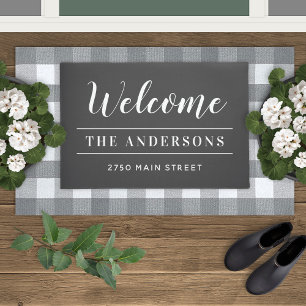 Paillasson Bienvenue Famille Adresse Gris Charbon