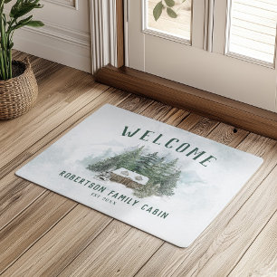 Paillasson Bienvenue Famille Cabine Rustic Pine Forest