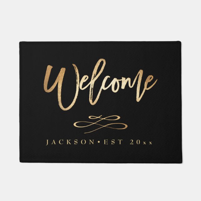 Paillasson Bienvenue, Faux Gold Brush Script (Devant)