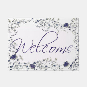 Paillasson Bienvenue fleurs bleues