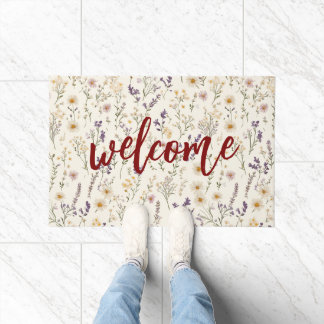 Paillasson Bienvenue Fleurs Sauvages Aquarelle
