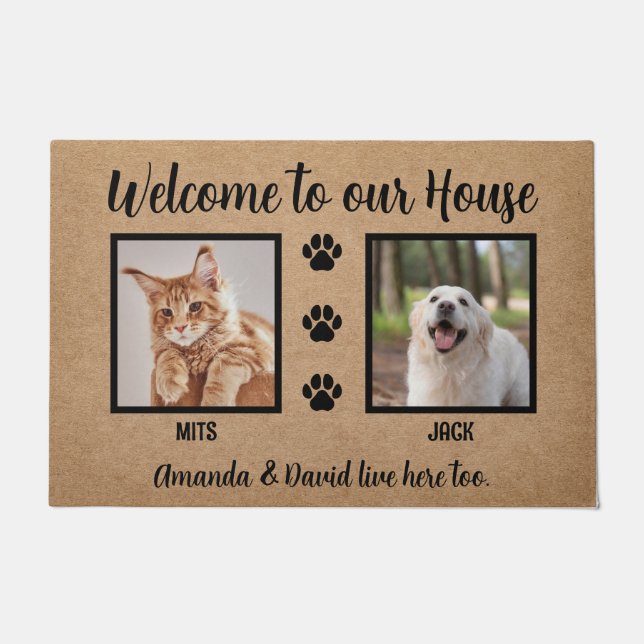 Paillasson Bienvenue Funny Dogs House Custom 2 Pet Photo (Devant)