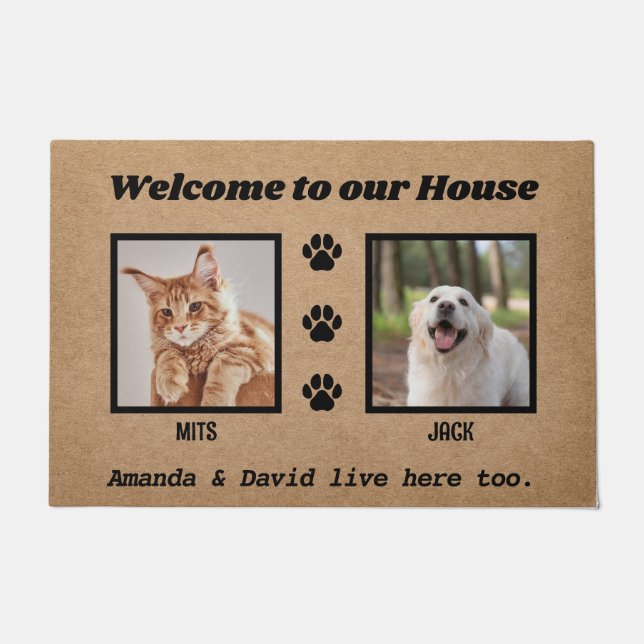 Paillasson Bienvenue Funny Dogs House Custom 2 Pet Photo (Devant)