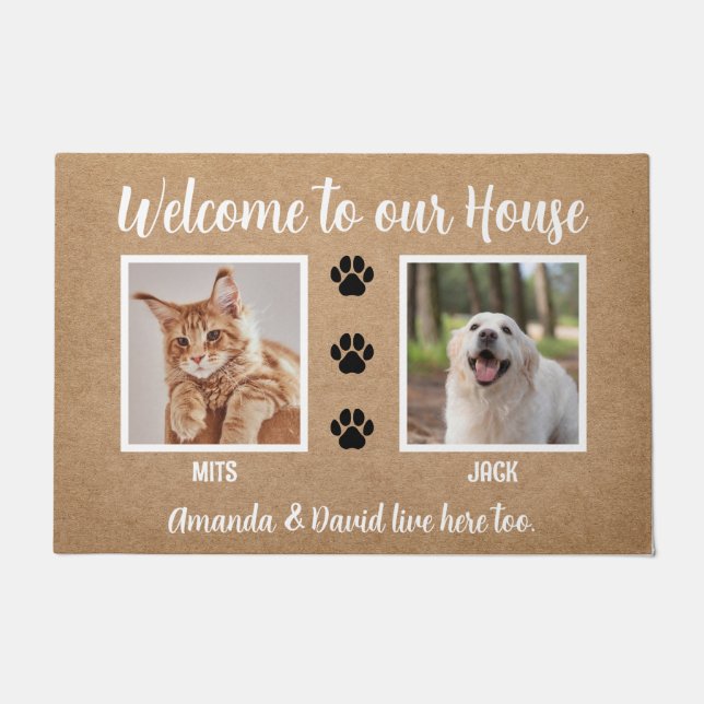 Paillasson Bienvenue Funny Dogs House Custom 2 Pet Photo (Devant)