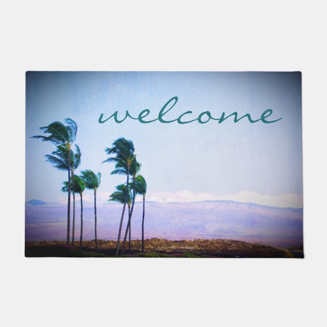 Paillasson Bienvenue Hawaii Palm Trees Purple Mountain Photo (Devant)