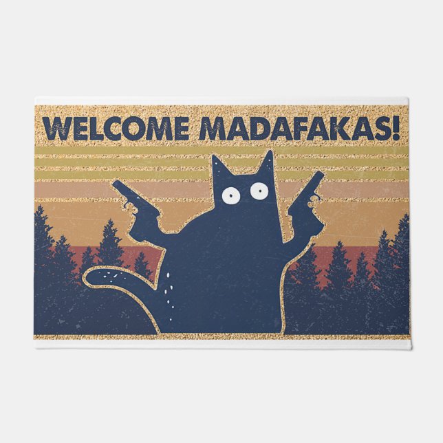 Paillasson Bienvenue Madafakas amoureux des chats, cadeau pou (Devant)