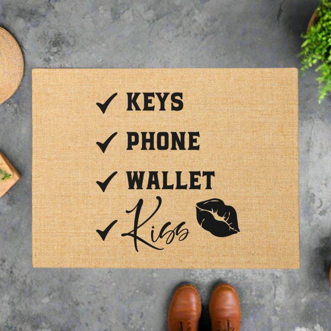 Paillasson Bienvenue Mat Keys Phone Wallet Kiss Checklist (Créateur téléchargé)
