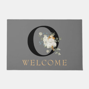 Paillasson BIENVENUE Monogramme O Fleurs Blanches Accents Dor