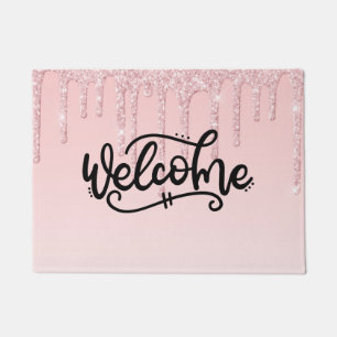 Paillasson Bienvenue Paillettes Rose qui Coulent