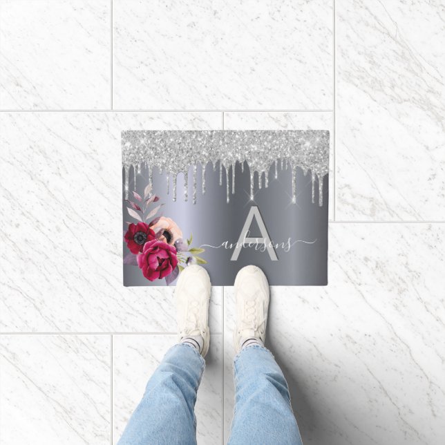 Paillasson Bienvenue parties scintillant argent Bourgogne mon (Intérieur)