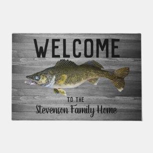 Paillasson Bienvenue Pêche Walleye Nom de famille Maison Cott