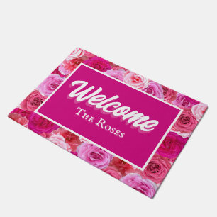 Paillasson Bienvenue Personnalisée avec Motif Floral Rose à l