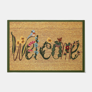 Paillasson Bienvenue Plante & Mat d'Oiseau, Beau Cadeau Mat