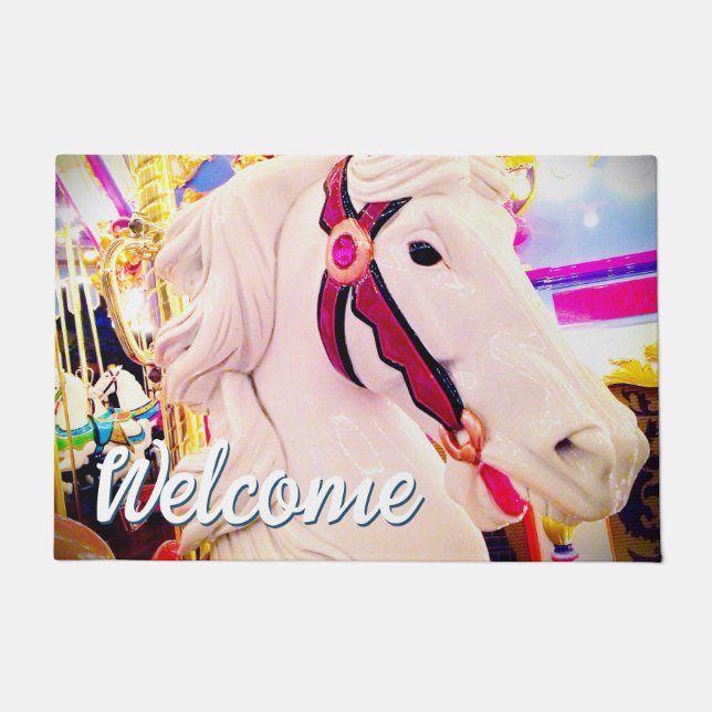 Paillasson Bienvenue Script Bold Carnival Carousel Horse Phot (Devant)