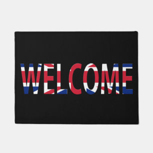 Paillasson Bienvenue superposé sur le dmt Drapeau Union Jack