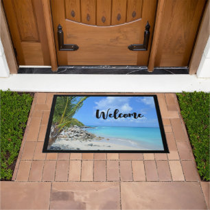 Paillasson Bienvenue sur une belle plage tropicale turquoise
