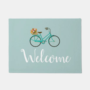 Paillasson Bienvenue Vélo Vintage avec Fleurs Sol Mat