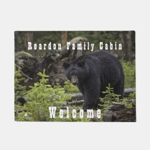 Paillasson Black Bear Forest Family Cabine, Rustic, Bienvenue