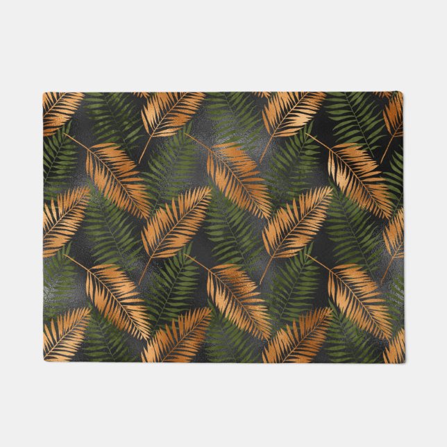 Paillasson Black Copper Brown Palm Tree Leaf Glam Tropical (Devant)