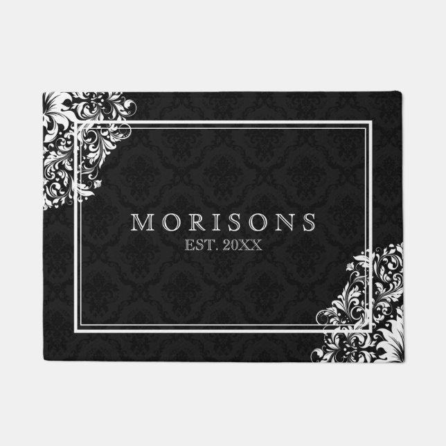 Paillasson Black Damask White Floral Lace And Frame (Devant)