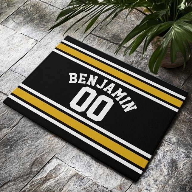 Paillasson Black Gold Football Jersey Nom personnalisé Numéro (Custom Welcome Doormat)
