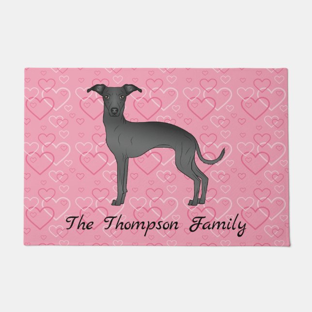 Paillasson Black Italien Greyhound Cute Dog Sur Coeur Rose (Devant)