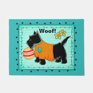 Paillasson Black Scottie Chien Bienvenue Woof Turquoise Turqu