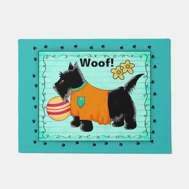 Paillasson Black Scottie Chien Bienvenue Woof Turquoise Turqu (Devant)