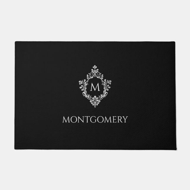 Paillasson Black & White Crest Elegant Monogram Initial Name (Devant)