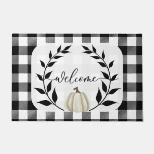 Paillasson Black & White Fall Welcome Mat Automne Citrouille