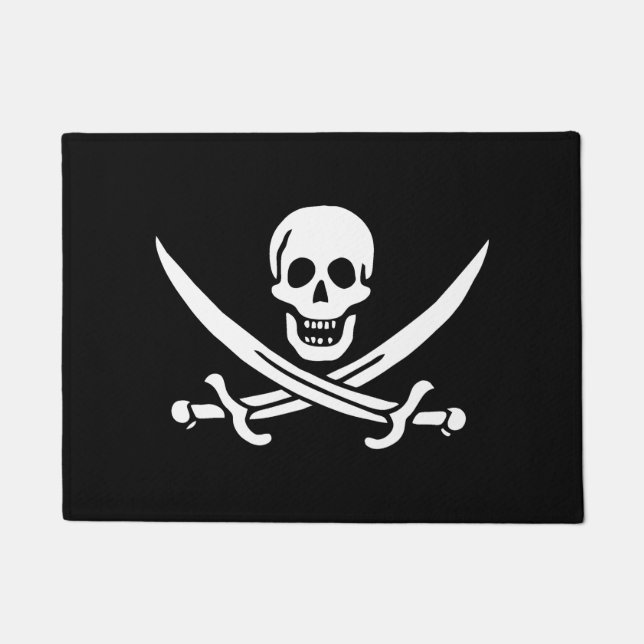 Paillasson Blanc, Drapeau Pirate Calico Jack, Crâne & Cutlass (Devant)