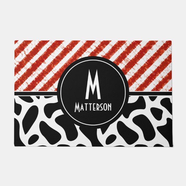 Paillasson Blancs rouges noir blanc Motif Monogramme (Devant)