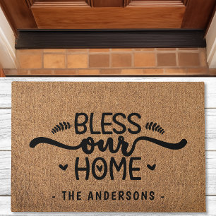 Paillasson Bless Our Home Personnalisé Faux Burlap