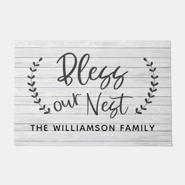 Paillasson Bless Our Nest Russe Farmhouse Laurel Nom de famil (Devant)
