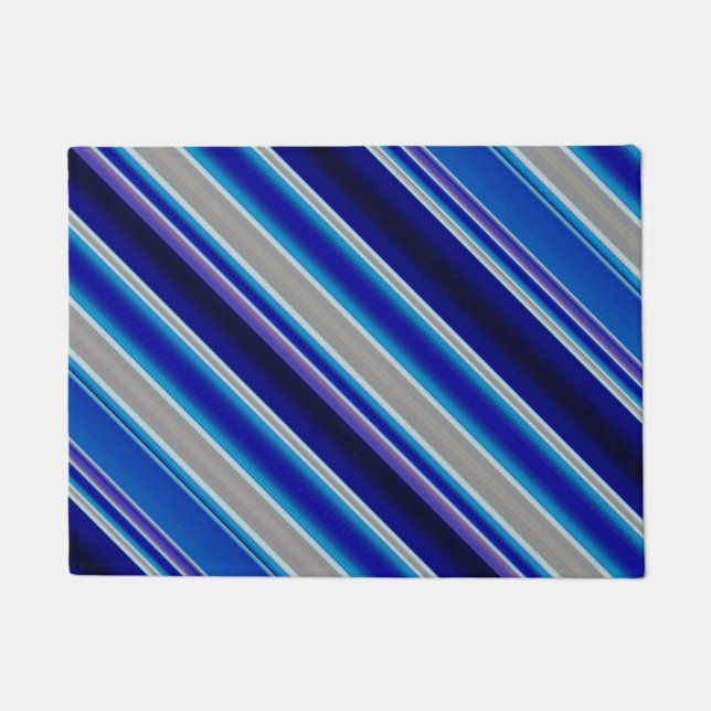 Paillasson Bleu Beige et Rayures Lavande  (Devant)